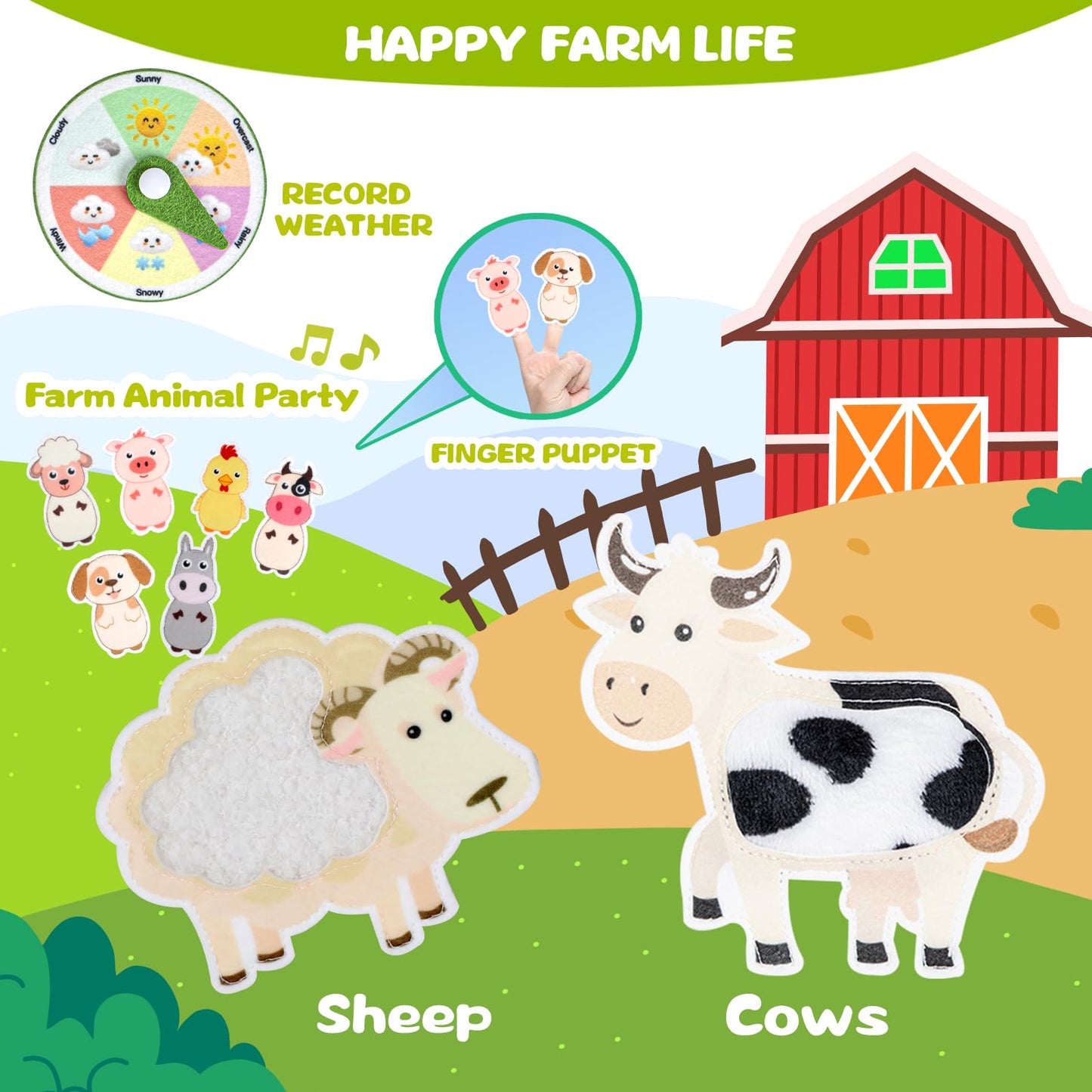 Quanquer Montessori Busy Book for Toddlers 1-3 - Farm Animal Sensory Busy Board for 1 Year Old Boys and Girls, Educational Travel Toy for Airplane Car Activities, Birthday Christmas Toddler Gifts