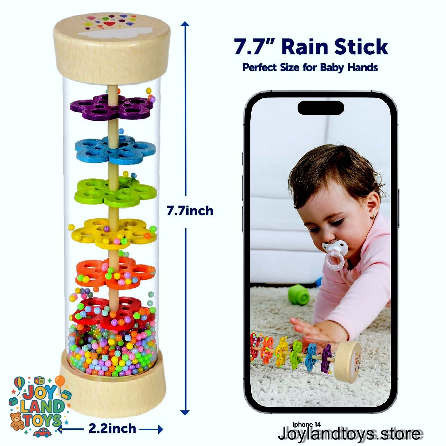 Joy Land Toys – Wooden Rainmaker Rattle Toy for Babies (6–12 Months) | Montessori Sensory Sound Toy