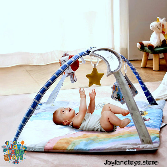 Joy Land Toys Baby Play Gym Mat – Tummy Time Activity Mat with 6 Sensory Toys
