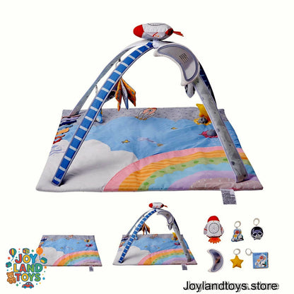 Joy Land Toys Baby Play Gym Mat – Tummy Time Activity Mat with 6 Sensory Toys