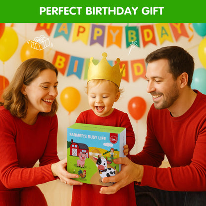Quanquer Montessori Busy Book for Toddlers 1-3 - Farm Animal Sensory Busy Board for 1 Year Old Boys and Girls, Educational Travel Toy for Airplane Car Activities, Birthday Christmas Toddler Gifts