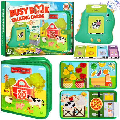 Quanquer Montessori Busy Book for Toddlers 1-3 - Farm Animal Sensory Busy Board for 1 Year Old Boys and Girls, Educational Travel Toy for Airplane Car Activities, Birthday Christmas Toddler Gifts