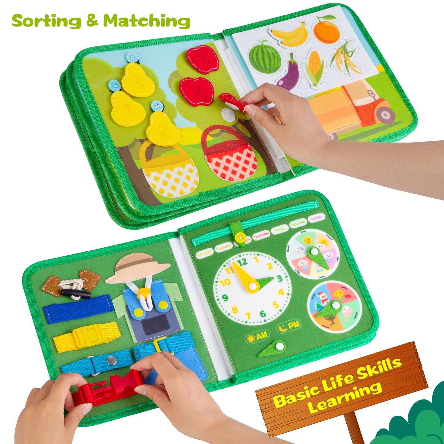 Quanquer Montessori Busy Book for Toddlers 1-3 - Farm Animal Sensory Busy Board for 1 Year Old Boys and Girls, Educational Travel Toy for Airplane Car Activities, Birthday Christmas Toddler Gifts