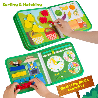 Quanquer Montessori Busy Book for Toddlers 1-3 - Farm Animal Sensory Busy Board for 1 Year Old Boys and Girls, Educational Travel Toy for Airplane Car Activities, Birthday Christmas Toddler Gifts