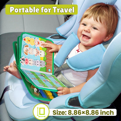 Quanquer Montessori Busy Book for Toddlers 1-3 - Farm Animal Sensory Busy Board for 1 Year Old Boys and Girls, Educational Travel Toy for Airplane Car Activities, Birthday Christmas Toddler Gifts