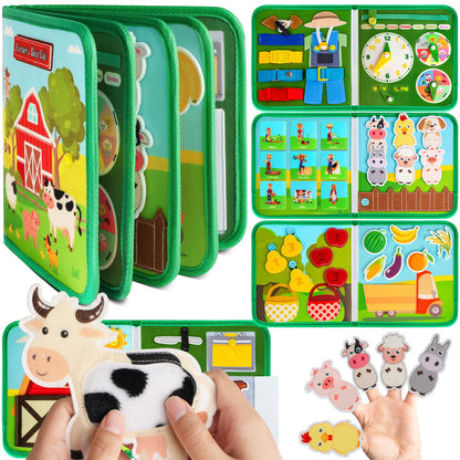 Quanquer Montessori Busy Book for Toddlers 1-3 - Farm Animal Sensory Busy Board for 1 Year Old Boys and Girls, Educational Travel Toy for Airplane Car Activities, Birthday Christmas Toddler Gifts