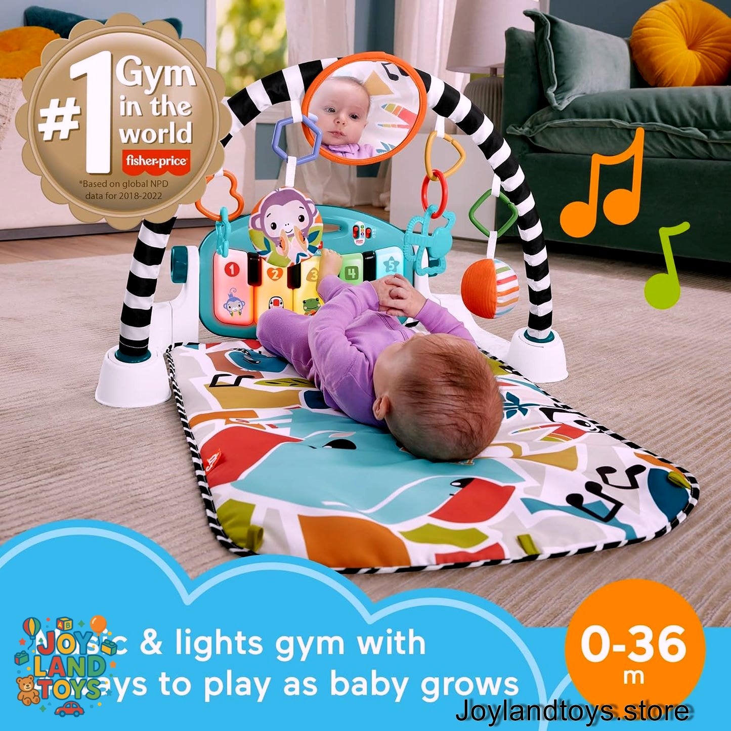 Joy Land Toys – Newborn Baby Gym with 4 Ways to Play | Musical Activity Playmat with Lights, Sounds &amp; Learning Fun