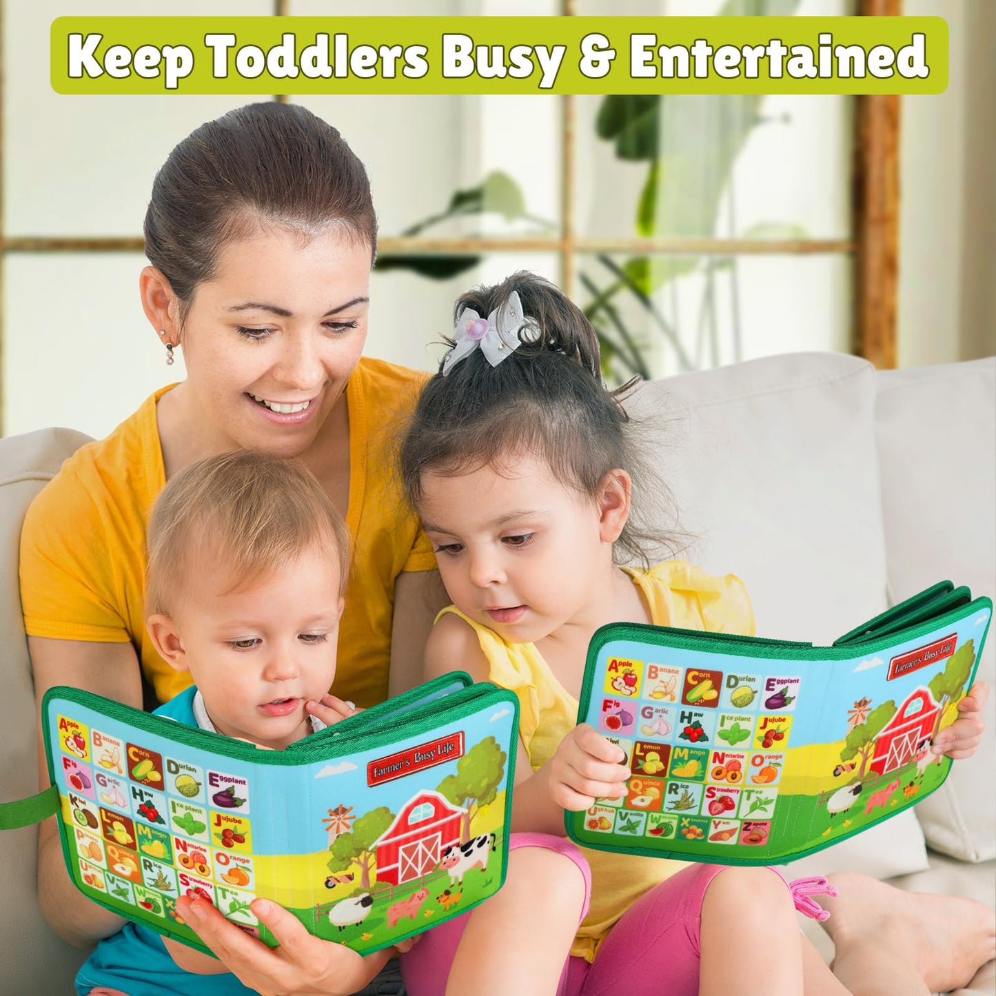 Quanquer Montessori Busy Book for Toddlers 1-3 - Farm Animal Sensory Busy Board for 1 Year Old Boys and Girls, Educational Travel Toy for Airplane Car Activities, Birthday Christmas Toddler Gifts