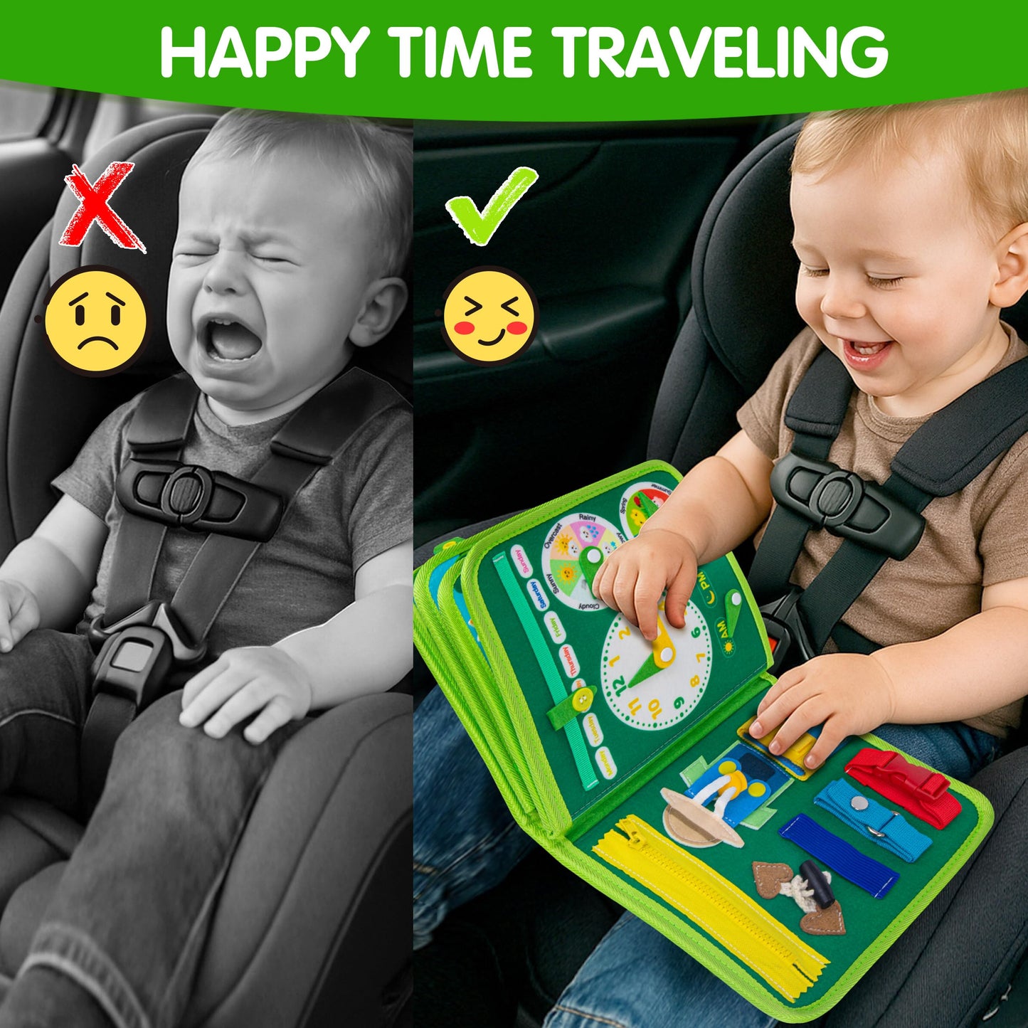 Quanquer Montessori Busy Book for Toddlers 1-3 - Farm Animal Sensory Busy Board for 1 Year Old Boys and Girls, Educational Travel Toy for Airplane Car Activities, Birthday Christmas Toddler Gifts
