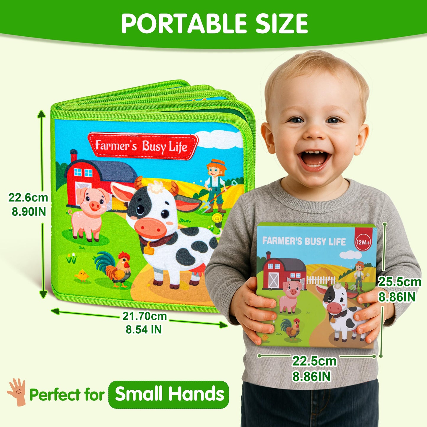 Quanquer Montessori Busy Book for Toddlers 1-3 - Farm Animal Sensory Busy Board for 1 Year Old Boys and Girls, Educational Travel Toy for Airplane Car Activities, Birthday Christmas Toddler Gifts