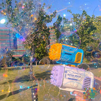 Joy Land Toys Bubble Gun Rocket 69 Holes Soap Bubbles Machine Gun Shape Automatic Blower With Light Toys For Kids Pomperos
