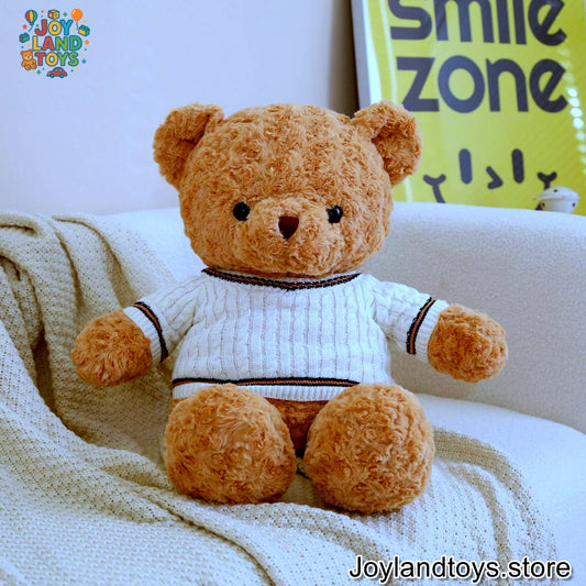 Joy Land Toys – White Sweater Bear Plush Doll | Soft Cuddly Toy Gift for Kids &amp; Adults