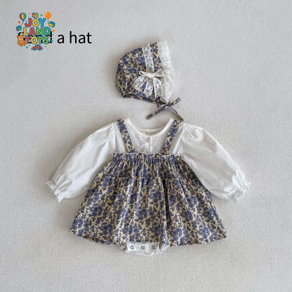 Joy Land Toys Princess Cotton Baby Girl Hooded Jumpsuit – White Long Sleeve Romper